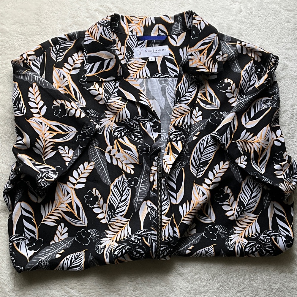 Men's Black and White Tropical Print Shirt